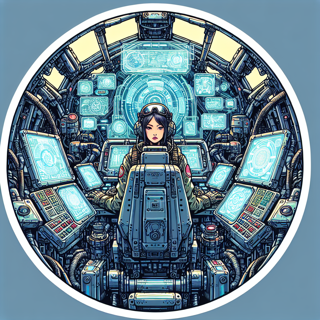 sticker-A pilot inside a giant robot, cockpit view with holographic screens-anime stickers-1733082023311